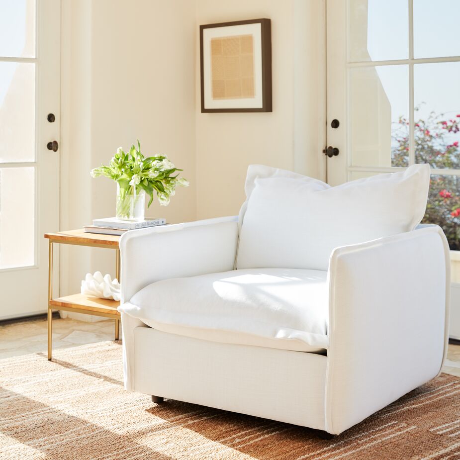 The Parker Chair in Snow Performance Linen. Find the artwork here.

